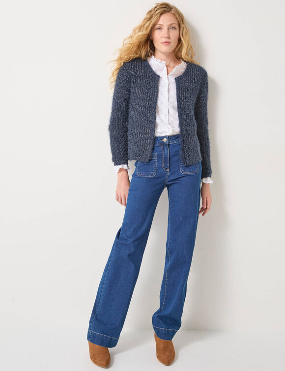 Gilet paletot, maille perlée fantaisie (marine) Gilet paletot, maille perlée fantaisie (marine)